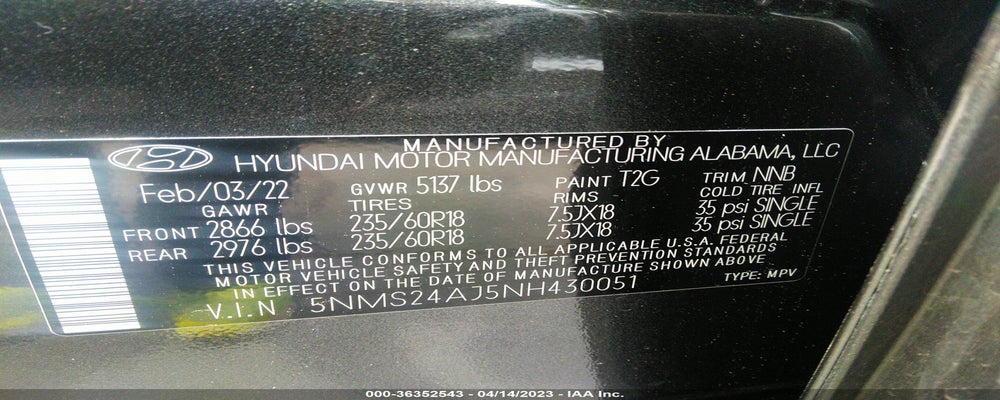 5NMS24AJ5NH430051 2022 HYUNDAI SANTA FE photo no. 9