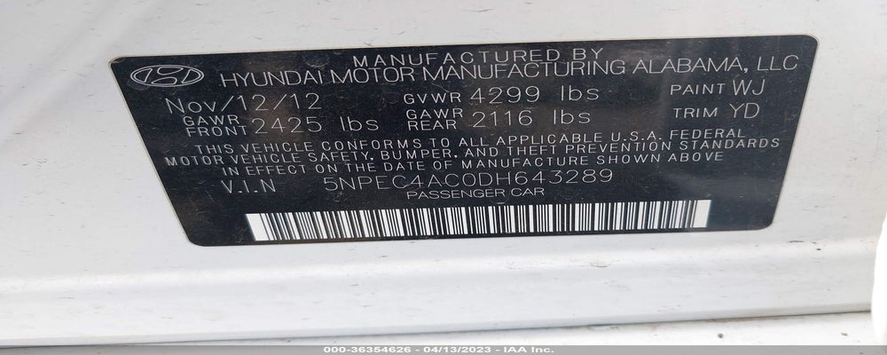 5NPEC4AC0DH643289 2013 HYUNDAI SONATA photo no. 9