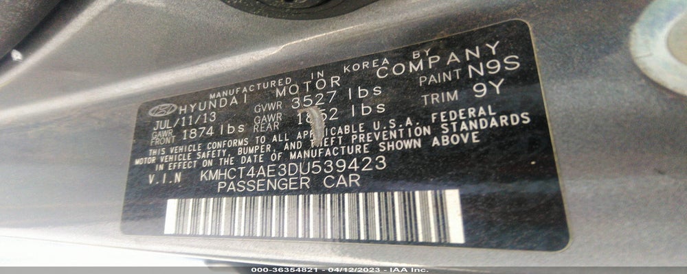 KMHCT4AE3DU539423 2013 HYUNDAI ACCENT photo no. 9