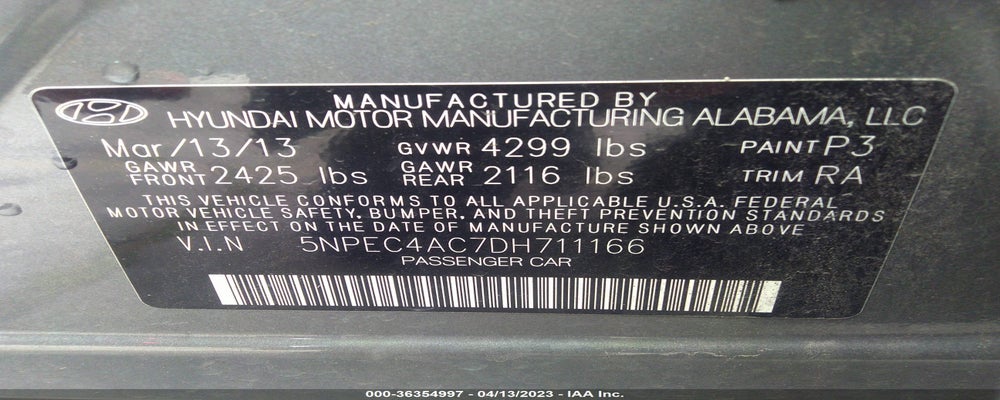 5NPEC4AC7DH711166 2013 HYUNDAI SONATA photo no. 9
