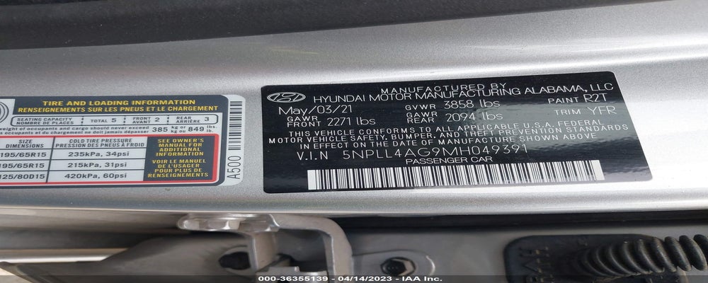 5NPLL4AG9MH049391 2021 HYUNDAI ELANTRA photo no. 9