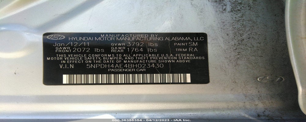 5NPDH4AE4BH023430 2011 HYUNDAI ELANTRA photo no. 9
