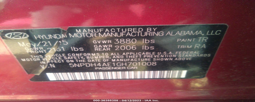 5NPDH4AE1GH701008 2016 HYUNDAI ELANTRA photo no. 9