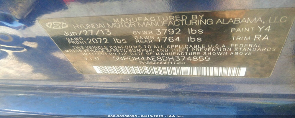 5NPDH4AE8DH374859 2013 HYUNDAI ELANTRA photo no. 9
