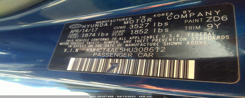 KMHCT4AE5HU308612 2017 HYUNDAI ACCENT photo no. 9