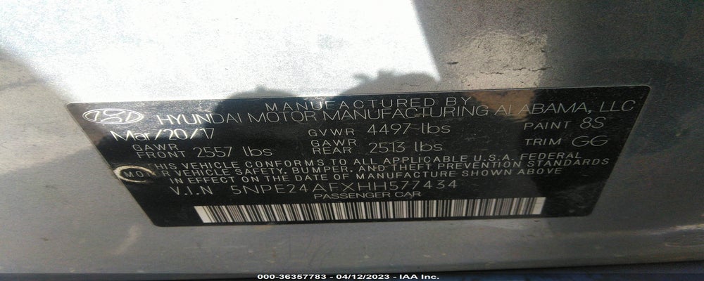 5NPE24AFXHH577434 2017 HYUNDAI SONATA photo no. 9