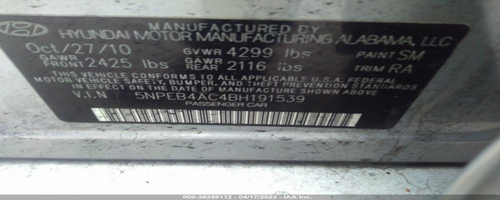 5NPEB4AC4BH191539 2011 HYUNDAI SONATA photo no. 9