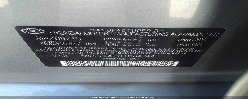 5NPE24AF2FH164744 2015 HYUNDAI SONATA photo no. 9