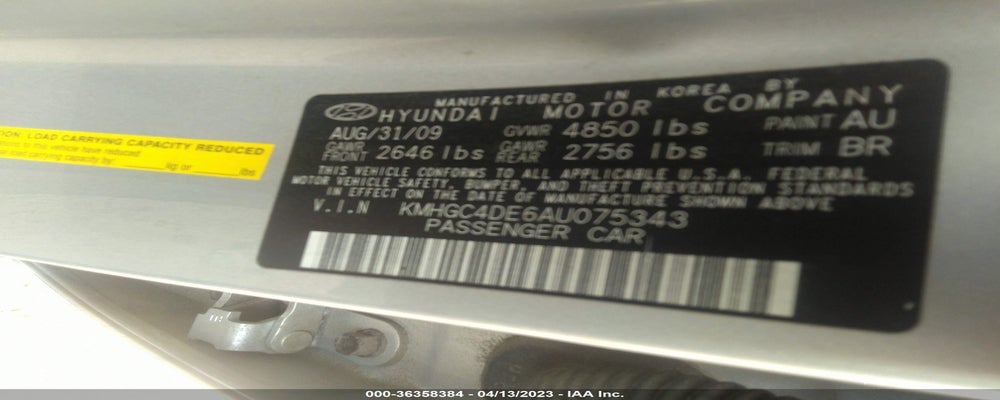 KMHGC4DE6AU075343 2010 HYUNDAI GENESIS photo no. 9