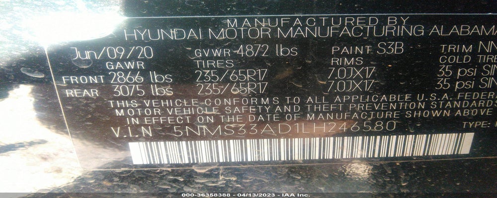 5NMS33AD1LH246580 2020 HYUNDAI SANTA FE photo no. 9