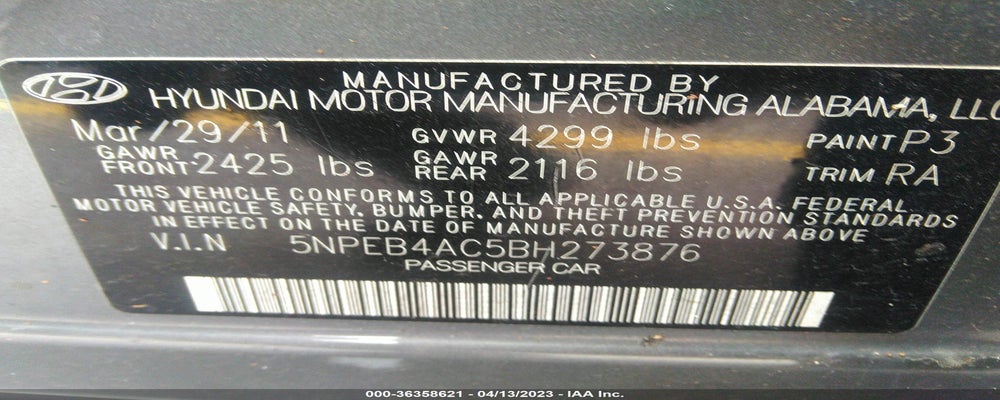 5NPEB4AC5BH273876 2011 HYUNDAI SONATA photo no. 9