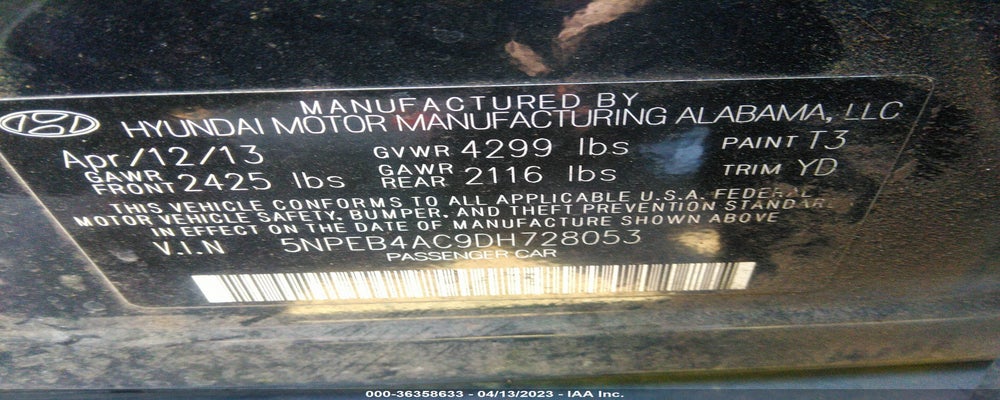 5NPEB4AC9DH728053 2013 HYUNDAI SONATA photo no. 9