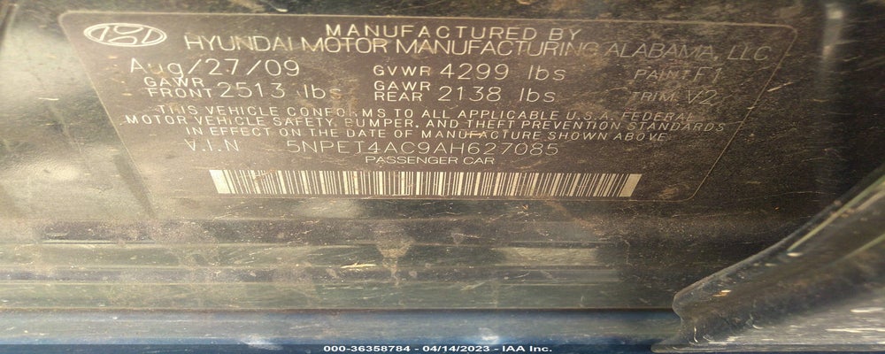 5NPET4AC9AH627085 2010 HYUNDAI SONATA photo no. 9