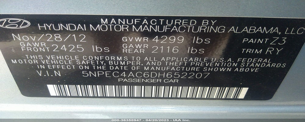 5NPEC4AC6DH652207 2013 HYUNDAI SONATA photo no. 9