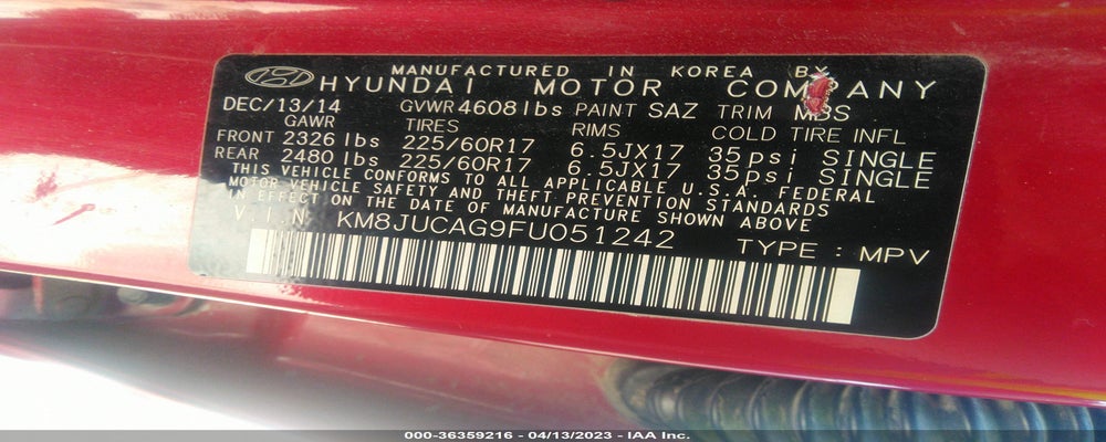 KM8JUCAG9FU051242 2015 HYUNDAI TUCSON photo no. 9