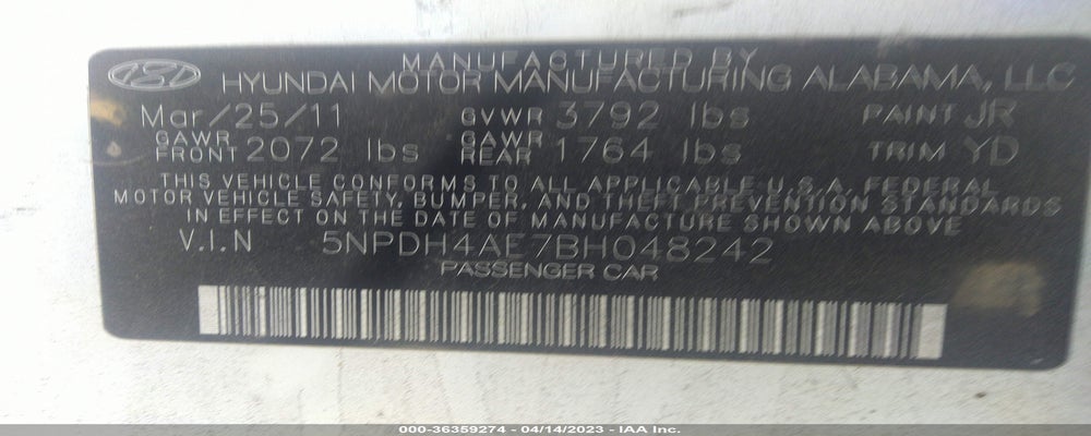 5NPDH4AE7BH048242 2011 HYUNDAI ELANTRA photo no. 9