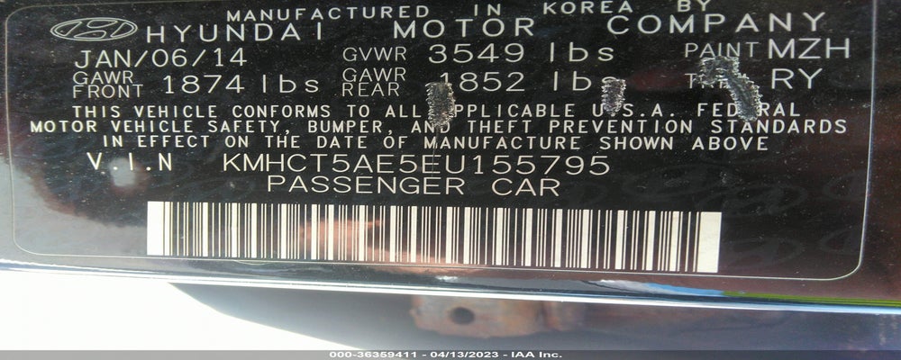 KMHCT5AE5EU155795 2014 HYUNDAI ACCENT photo no. 9