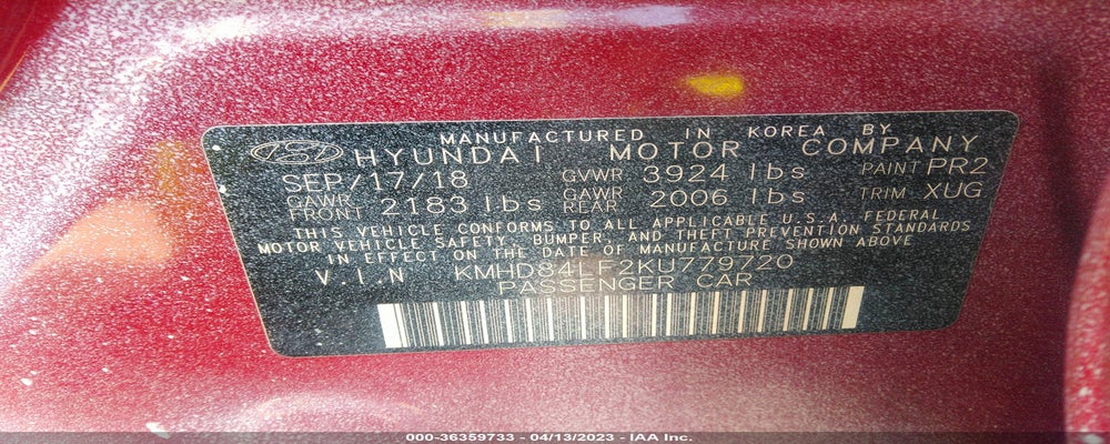 KMHD84LF2KU779720 2019 HYUNDAI ELANTRA photo no. 9