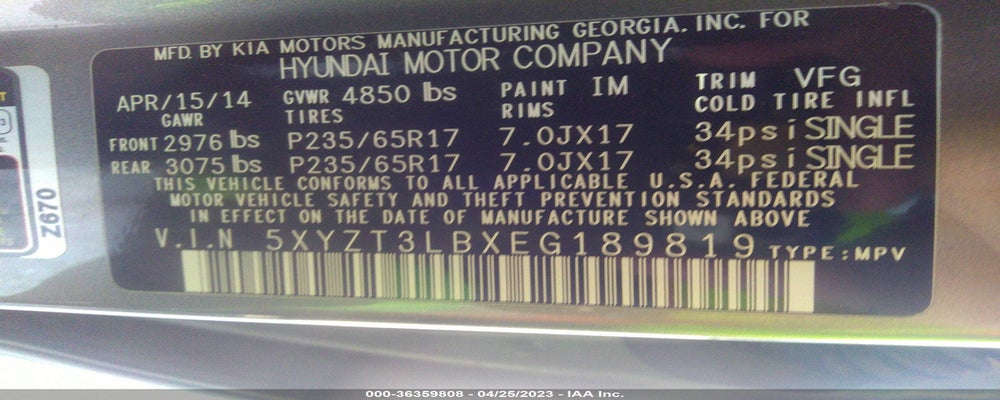 5XYZT3LBXEG189819 2014 HYUNDAI SANTA FE SPORT photo no. 9