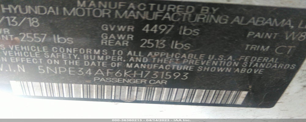 5NPE34AF6KH731593 2019 HYUNDAI SONATA photo no. 9