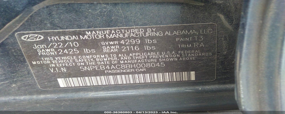 5NPEB4AC8BH008045 2011 HYUNDAI SONATA photo no. 9