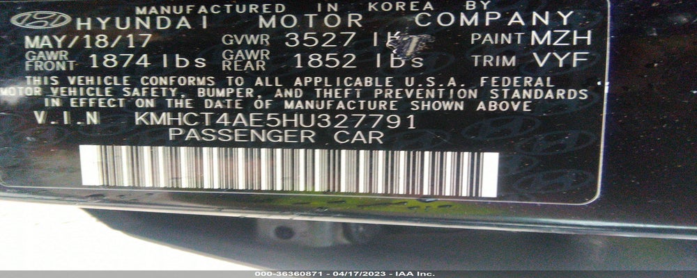 KMHCT4AE5HU327791 2017 HYUNDAI ACCENT photo no. 9