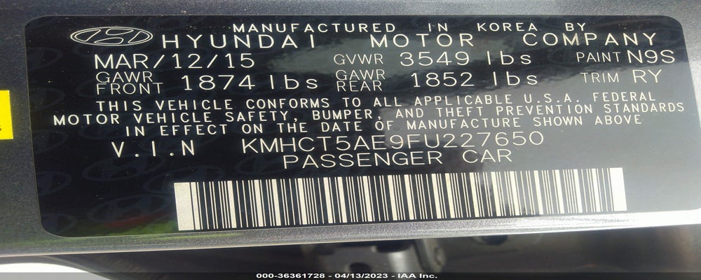 KMHCT5AE9FU227650 2015 HYUNDAI ACCENT photo no. 9