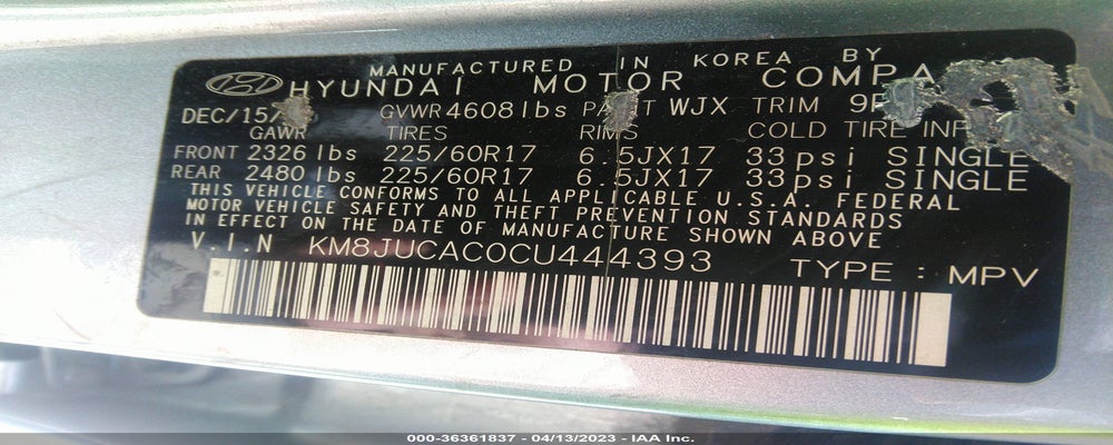 KM8JUCAC0CU444393 2012 HYUNDAI TUCSON photo no. 9