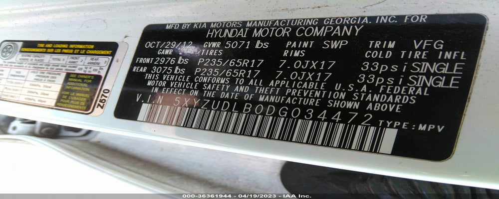 5XYZUDLB0DG034472 2013 HYUNDAI SANTA FE photo no. 9