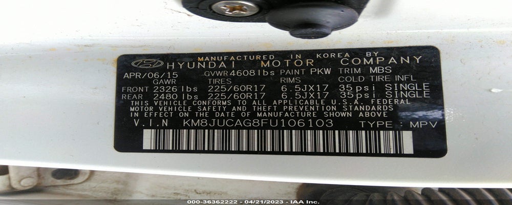 KM8JUCAG8FU106103 2015 HYUNDAI TUCSON photo no. 9