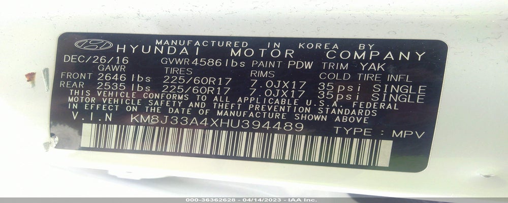 KM8J33A4XHU394489 2017 HYUNDAI TUCSON photo no. 9