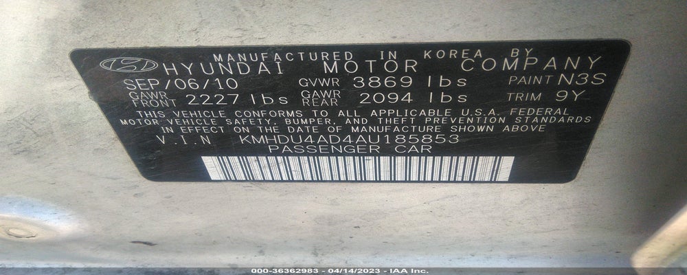 KMHDU4AD4AU185853 2010 HYUNDAI ELANTRA photo no. 9