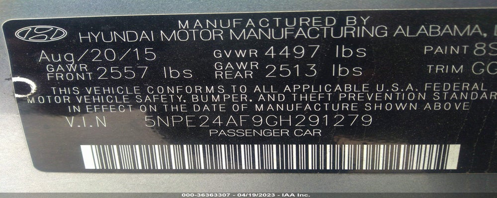 5NPE24AF9GH291279 2016 HYUNDAI SONATA photo no. 9