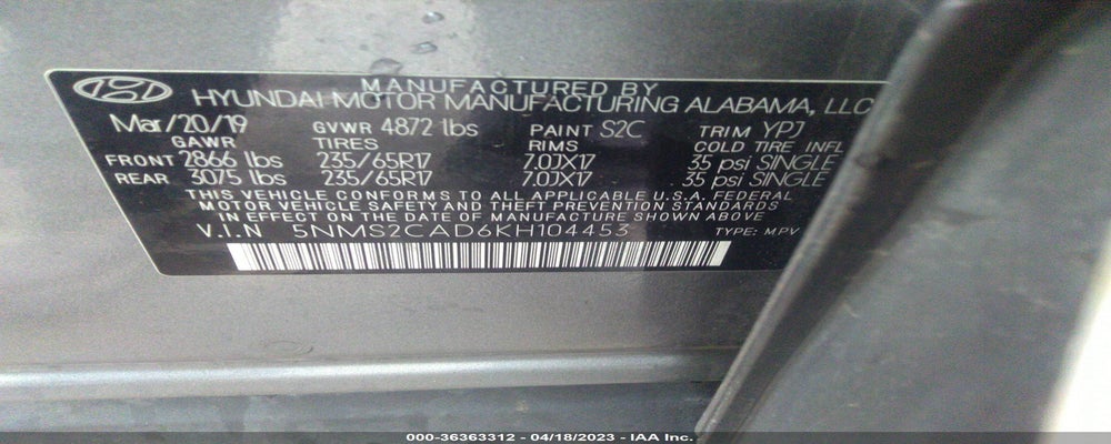 5NMS2CAD6KH104453 2019 HYUNDAI SANTA FE photo no. 9