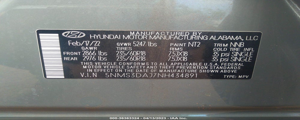 5NMS3DAJ7NH434891 2022 HYUNDAI SANTA FE photo no. 9