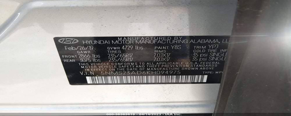 5NMS23AD6KH094975 2019 HYUNDAI SANTA FE photo no. 9