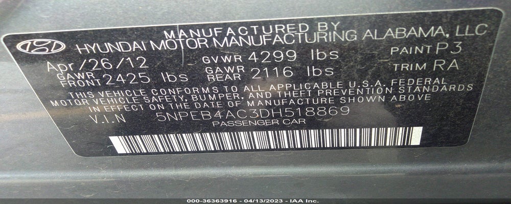 5NPEB4AC3DH518869 2013 HYUNDAI SONATA photo no. 9