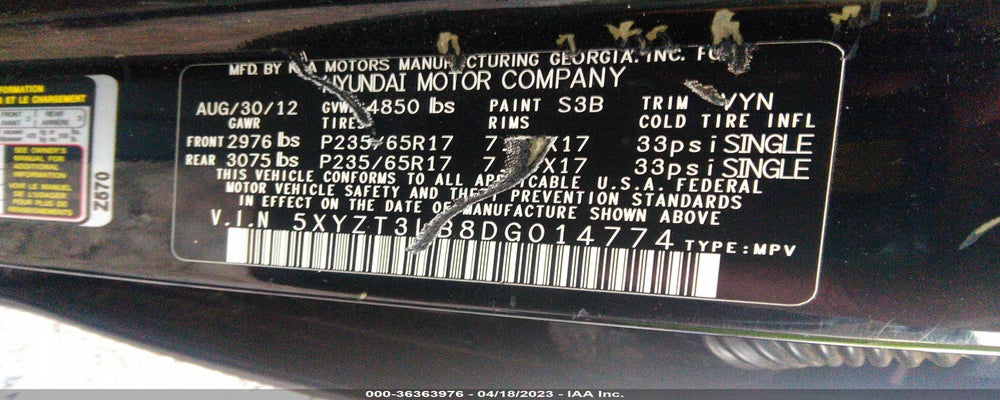 5XYZT3LB8DG014774 2013 HYUNDAI SANTA FE SPORT photo no. 9