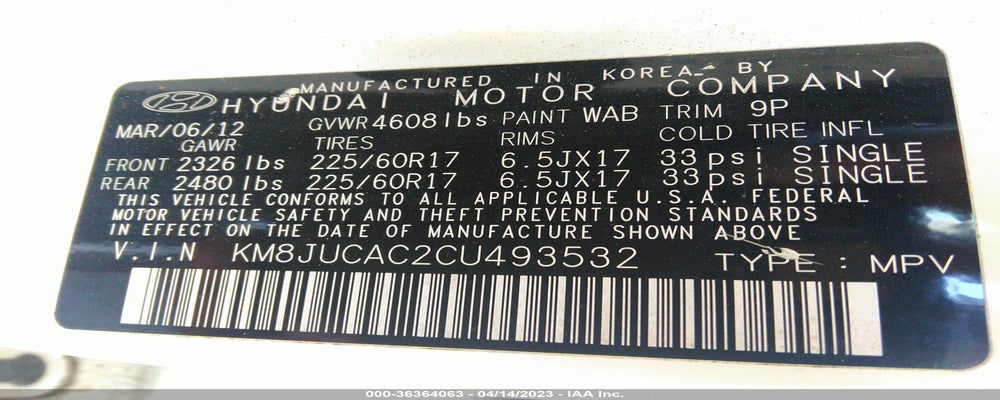 KM8JUCAC2CU493532 2012 HYUNDAI TUCSON photo no. 9