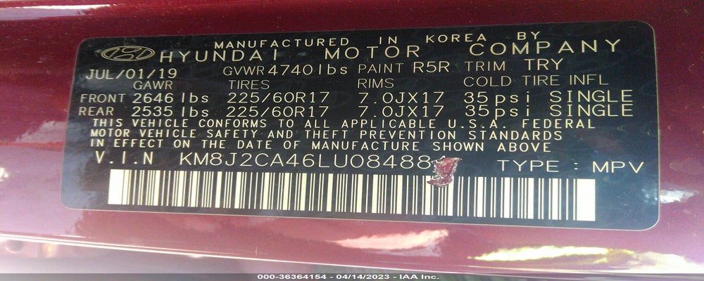 KM8J2CA46LU084884 2020 HYUNDAI TUCSON photo no. 9