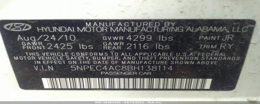 5NPEC4AC8BH138114 2011 HYUNDAI SONATA photo no. 9