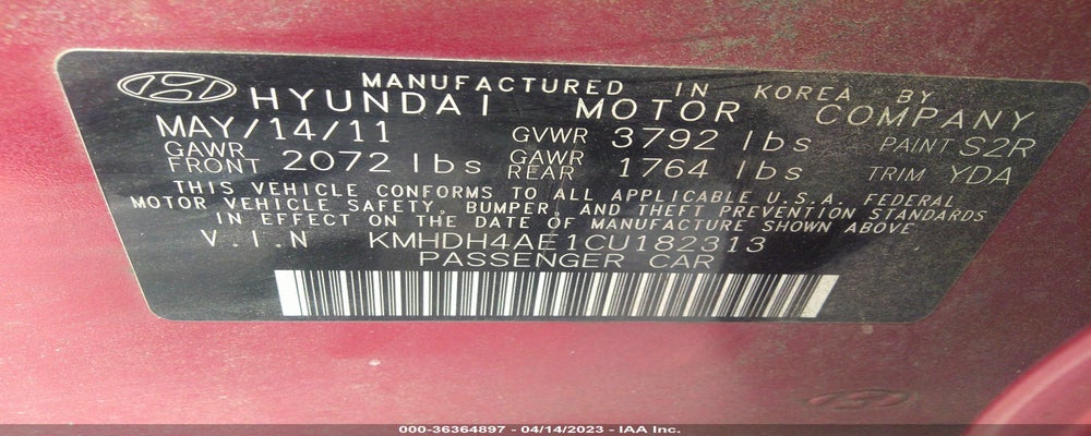 KMHDH4AE1CU182313 2012 HYUNDAI ELANTRA photo no. 9