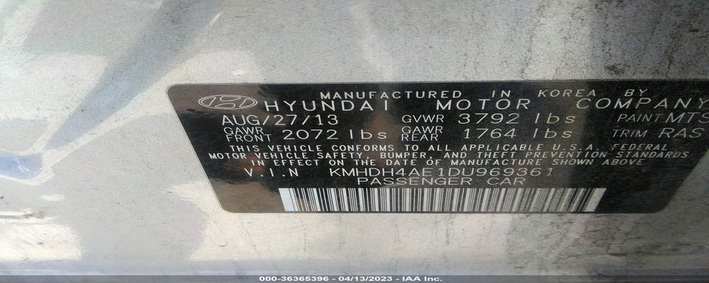 KMHDH4AE1DU969361 2013 HYUNDAI ELANTRA photo no. 9