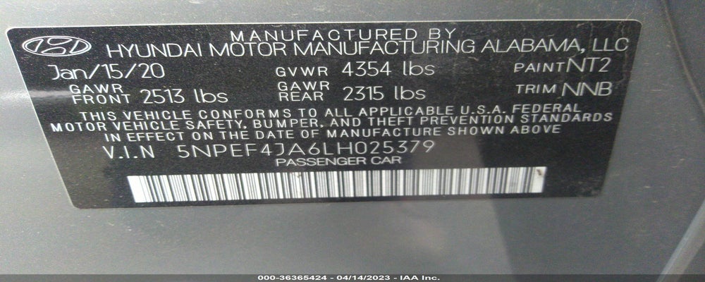 5NPEF4JA6LH025379 2020 HYUNDAI SONATA photo no. 9