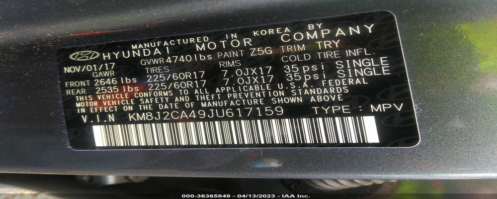 KM8J2CA49JU617159 2018 HYUNDAI TUCSON photo no. 9
