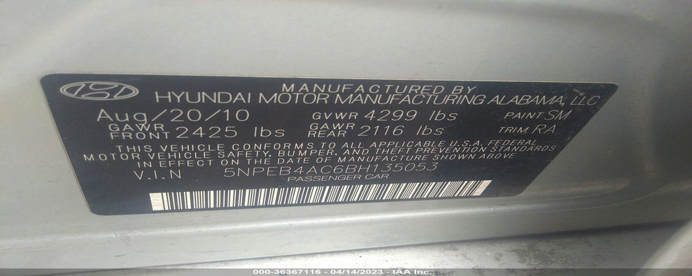 5NPEB4AC6BH135053 2011 HYUNDAI SONATA photo no. 9
