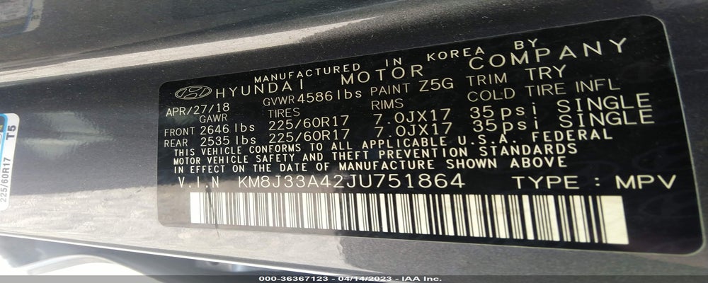 KM8J33A42JU751864 2018 HYUNDAI TUCSON photo no. 9