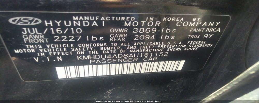 KMHDU4AD8AU161152 2010 HYUNDAI ELANTRA photo no. 9