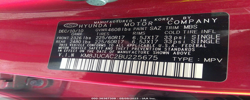 KM8JUCAC2BU225675 2011 HYUNDAI TUCSON photo no. 9