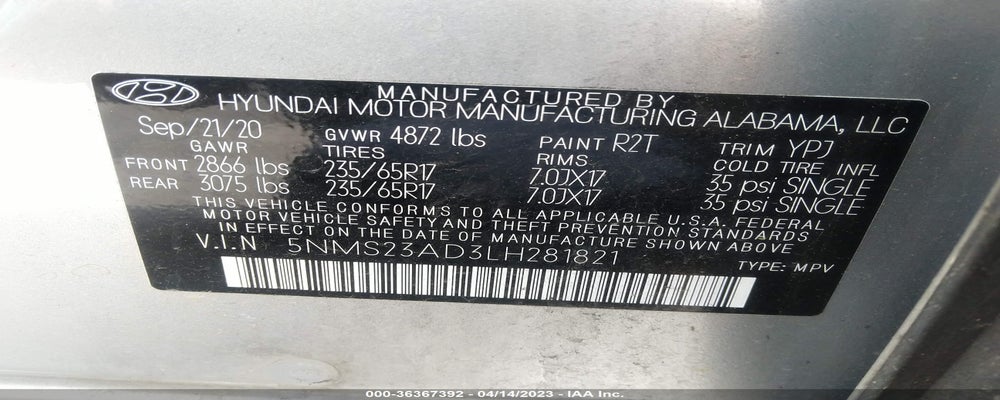 5NMS23AD3LH281821 2020 HYUNDAI SANTA FE photo no. 9